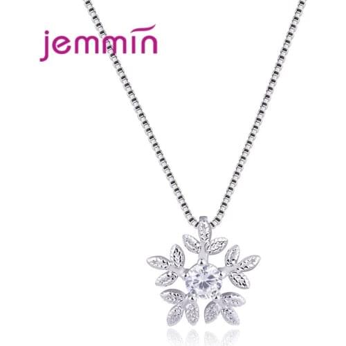 Real 925 Sterling Silver Snowflake Pendant Necklaces For Women Wedding Jewelry Gifts Long Cubic Zirconia Choker New 2021 Arrival