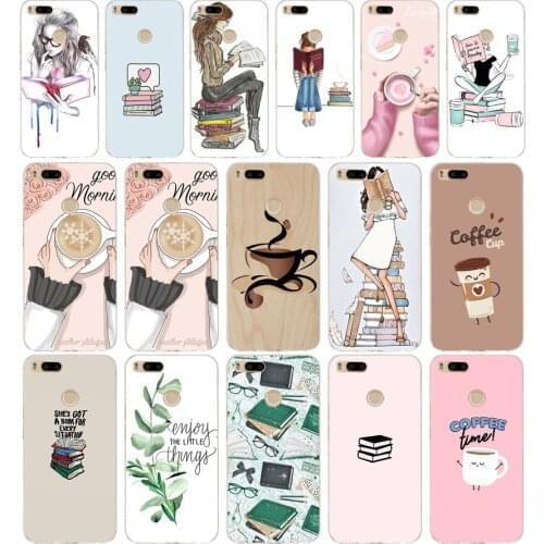 88AA Book Girl Heart Coffee gift Soft Silicone Tpu Cover phone Case for Xiaomi Redmi Mi A1 A2 8 lite