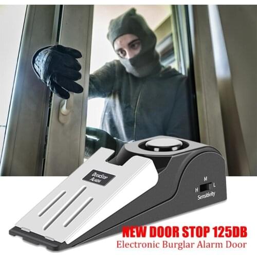 125DB Wireless Door Stop Alarm Stainless Steel 3 Sensitivity Level Sensor Wedge-shaped Portable Home Travel Security