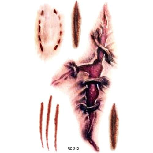 2 Sheet New Waterproof Temporary Tattoo Sticker Halloween Terror Wound Realistic Blood Injury Scar Fake Tattoo Stickers