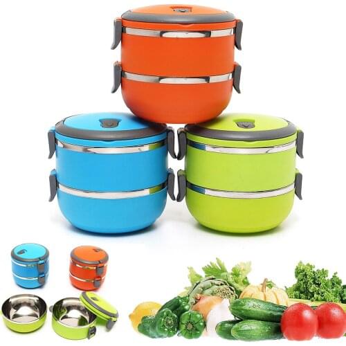 2 Layers Stainless Steel Bento Lunch Box Portable Thermal Insulation Lunch Box