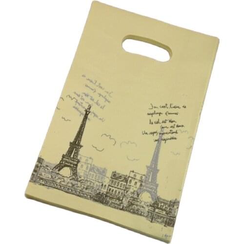 2021 New Design Wholesale 100pcs/lot 20*30cm Dark Beige European Style Plastic Bags Eiffle Tower Gift Packaging Bags