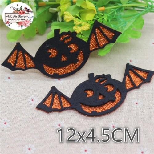 12x4.5CM 5pcs Non-woven patches Halloween shiny bat Felt Appliques for clothes Sewing Supplies diy craft ornament