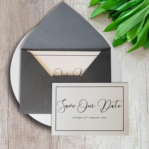 50 Pieces Save the Date with Black Envelope Black Wedding Invitations Envelope 11.5x16cm - Set of 50