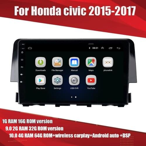 Aucar Android 9" Car multimedia for Honda Civic 2016 2017 car radio navigation GPS autoradio WIFI Stereo 2 DIN Android