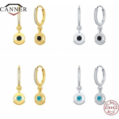 CANNER Real 925 Sterling Silver Black Blue Zircon Pendant Drop Earrings For Women Piercing Earring Earings Jewelry Pendientes