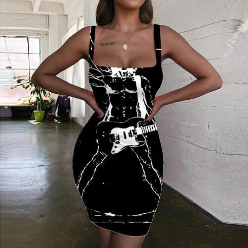 Giyu Brand Music Dresses Women Black And White 3d Print Hip Hop Vestido Sexy Womens Clothing Club New Korean Style Femme