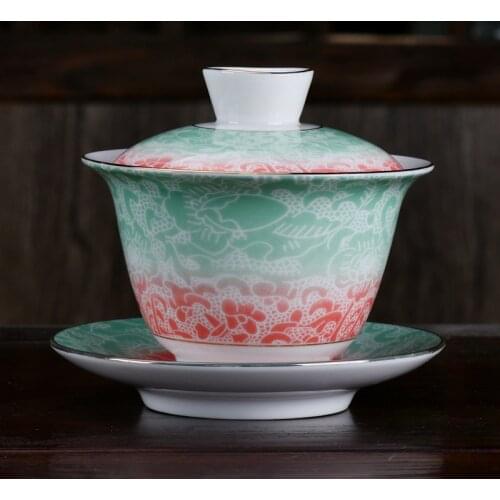 Colored enamel Pottery Gaiwan Ceramic Tureen Tea cup Set Ceremony for Puer/Pu'erh/white/black/green/Jinxuan/Oolong/green tea cha