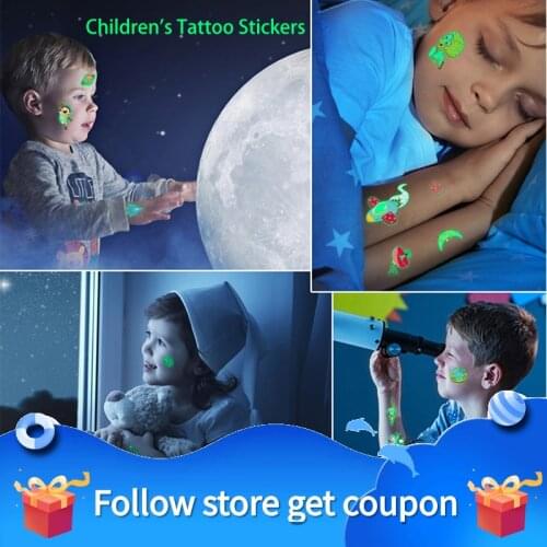 Childrens Tattoo Stickers Cartoon Luminous Temporary Waterproof Glow Face Arm Leg Mermaid Unicorn Animal Traffic Cute Gift Kid