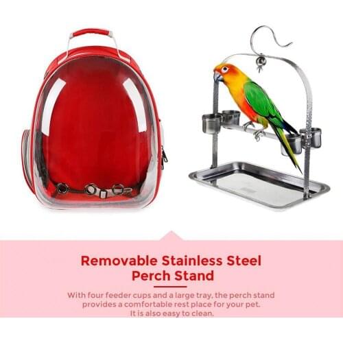 Outdoor Pet Canvas Stainless Steel Travel Backpack Transparent Cage Parrot Waterproof Birds Carrier Large-capacity Parrot Perch