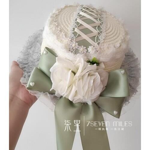 Lolita Handmade Top Hat Gorgeous Large Lace Bowknot Froal Lace Trim Flat Hat Hair Accessories Loli Dresses Ornaments