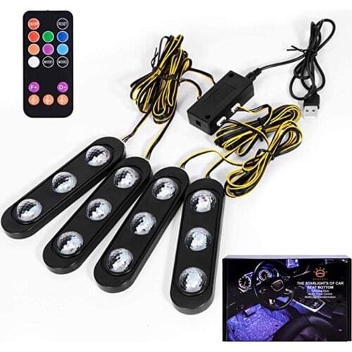 Interior Car Lights, LED Car Strip Lights, 12 LED Remote Control Car Light Kit, Music Sync Under Dash Car Lighting Decoration