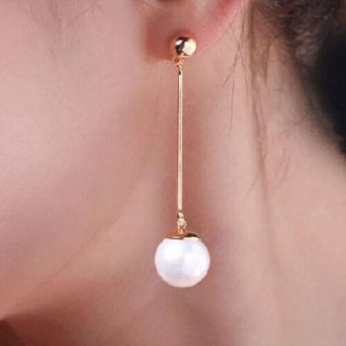 Korean Simulated Pearl Long Tassel Bar Drop Earrings For Women OL Style Sweet Dangle Brincos Party Jewelry Gift Wholesale 2019