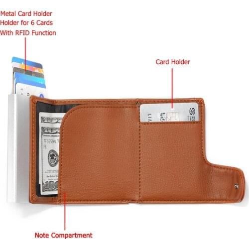 2021 RFID Men & Women Leather Wallet Business Credit Card Holder Automatic Pop-up Case with Note Compartment