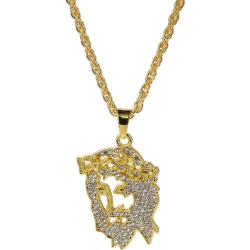 Jesus Pendant Religious Christian Crystal Gold Necklace Christmas Gift 2019 Hip Hop Jewelry