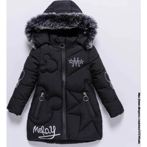 Mickey Mouse girl clothes 3-12 years old winter padded jacket warm jacket fashion childrens hooded jacket girls faux fur jacket