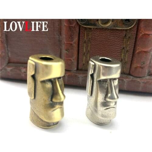 Brass Knife Beads Copper Keychain Pendant Easter Island Stone Catcher Umbrella Paracord Rope Bead EDC Outdoor DIY Pocket Tools