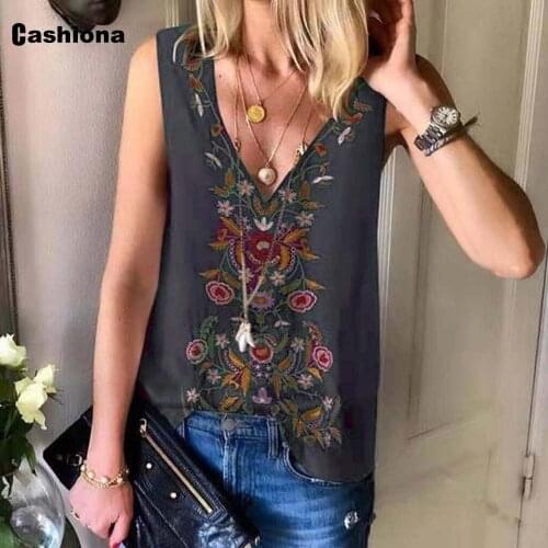 Womens Tank Top 2021 Summer New Casual Shirt Ladies Tshirt Sleeveless Loose Bohemian Flower Print Tank Tops Sexy Femme Clothing
