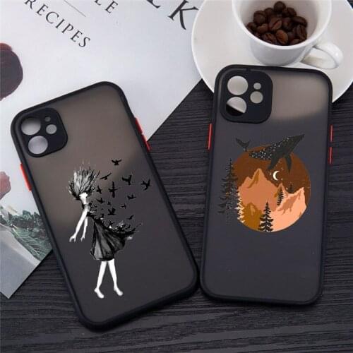 GYKZ Fashion Scenery Clear Hard Phone Case For iPhone 11 12 Pro MAX XS XR X SE2020 7 8Plus Cute Shockproof Black Matte Cover Bag