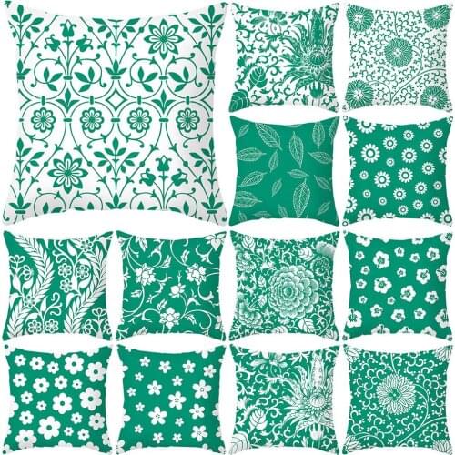 Throw Pillow Case 45*45 Green Marguerite/flower/leaf Print Pillowcases Decorative Pillows Sofa Bed Cushion Cover Pillow Cases
