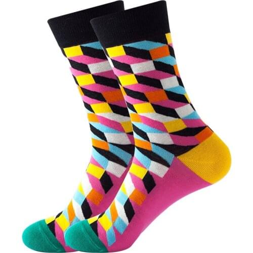 Socks Mens Latest Design Short Crew Socks Hip Hop Summer Socks Quality Business Geometric Lattice Colorful Mens Cotton Sock Sox