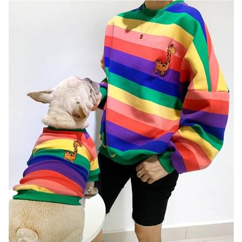 New Pet Winter Clothing Rainbow Color Hoodie For Small Dogs Cat Parent-Pet Outfit Schnauzer Pug Fat Dogs Jacket Pet Thick Coat