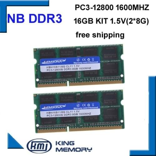 KEMBONA free shipping best price sodimm notebook ram laptop DDR3 16GB(kit of 2pcs laptop ddr3 8gb) PC3-12800 204pin ram memory