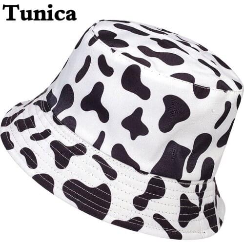 New Fashion Double-sided Foldable Bucket Hat Cow Pattern print fisherman Hats Outdoor Sun hat for Women Summer Panama Hats Gorra