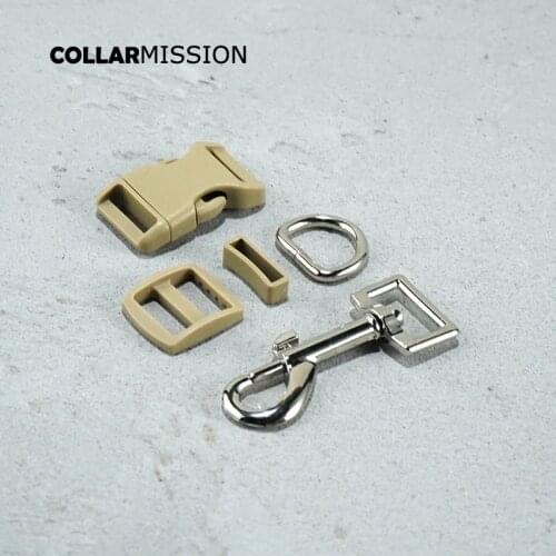 Plastic buckle+Tri-Glid+square keeper+D ring+metal dog clasp/set)Good quality 20mm light brown DIY dog collar parts