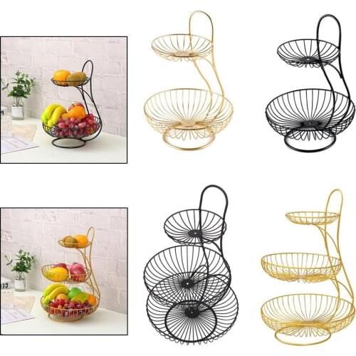 2/3-Tier Bowls Fruit Basket Stand Holder Home Kitchen Organizer Countertop Round Metal Household Fruit Plate Tray Stand Storage