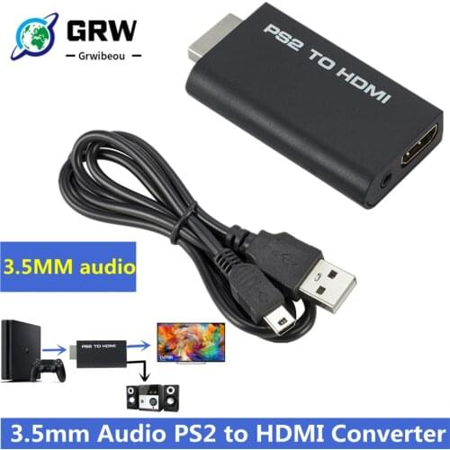 Portable PS2 to HDMI 480i/480p/576i Audio Video Converter with 3.5mm Audio Output Supports All PS2 Display Modes PS2 TO HDMI