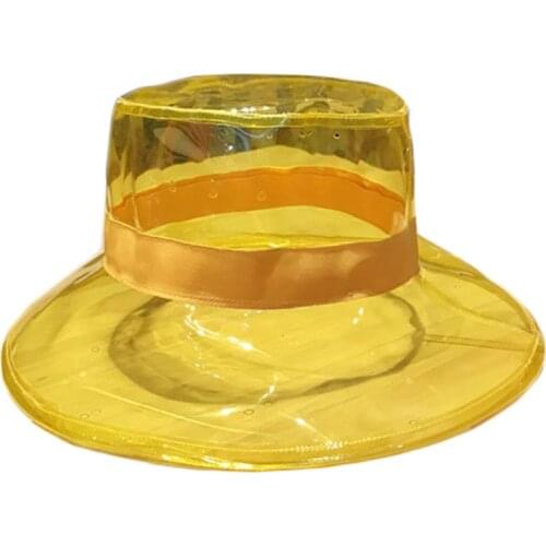 Unisex PVC Transparent Bucket Hat Bright Jelly Wide Brim Waterproof Rain hat A0NF