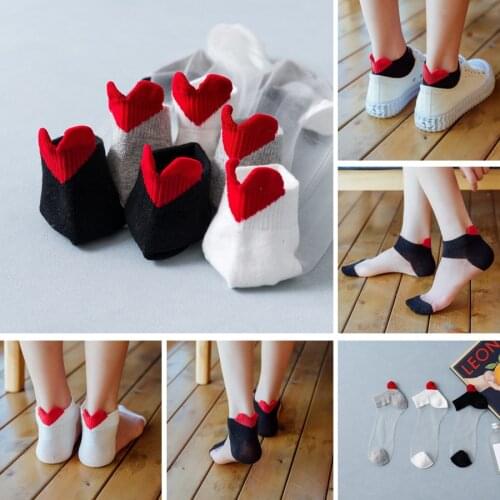 Transparent Women Socks Heart Pattern Socks Summer Japanese Cute Lace Socks Ladies Glass Silk Socks Breathable Thin Socks Girls