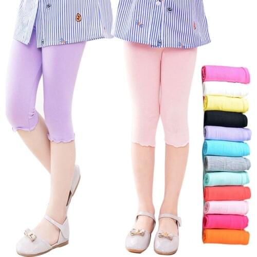 Girls Pants Knee Length Kid Five Pants Leggings Candy Color Children Cropped Trousers Summer Ruffles Leggins Leginsy Getry 2-10Y