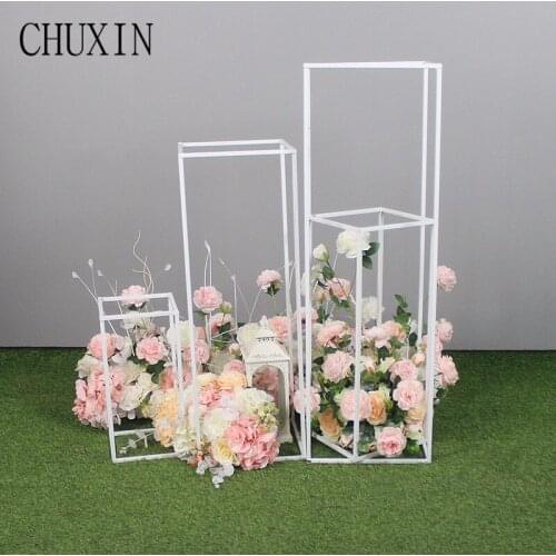 Wedding road lead wrought iron geometric frame rectangular body wrought iron flower ornaments stage Artificial flower props