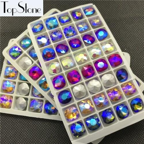 TopStone All Colors AB 40pcs 12mm Classicial Fat Square Pointback Fancy Stone Glass Crystals Jewelry Making