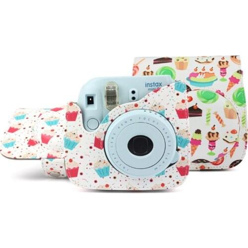 Cupcake Dessert Series Vintage PU Leather For Fujifilm Instax Mini 9 Case mini8 8+ Camera Bag With a Removable Bag Strap