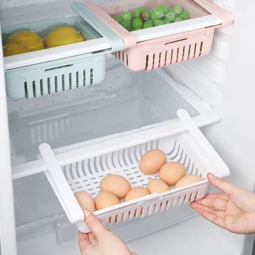 Adjustable Stretchable Refrigerator Organizer Basket kitchen Refrigerator Pull-out Drawers Fresh Spacer Layer Storage Rack