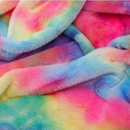 Imitation bunny hair tie dyed rabbit hair printing colorful pv velvet rainbow cloth super soft toy clothing diy plush fabric