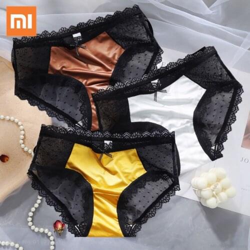 Xiaomi Womens Sexy Lace Panties Seamless Underwear Soft Comfortable Smooth Ice Silk Lingerie Ladies Ultra-thin Silky Underpants