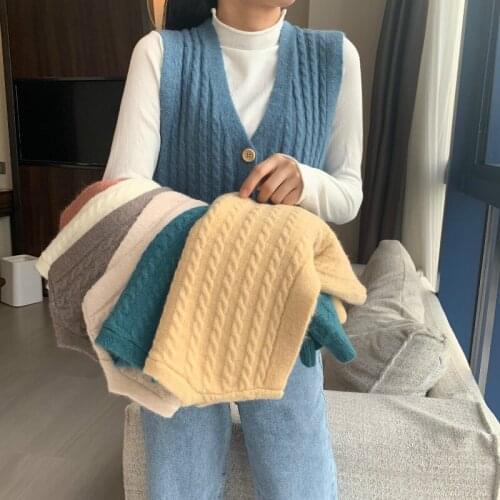 Women Sweater Vest Fashion Autumn Winter Retro Knitted Vest Womens Outer Cardigan Vest Sleeveless Coat Sweater Vest Coat