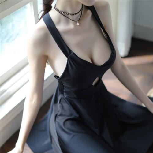 Women Sexy Lace Lingerie Satin Sling Sleepwear Slips Backless Nightwear BabyDoll Erotic Sleevless V Neck Chemise Nightgowns