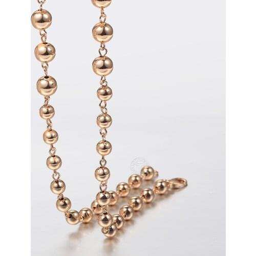 10mm Women Men Beaded Chain Necklaces 585 Rose Gold Big Round Beads Chain Fashion Jewelry Gifts 24inch 60cm CN47