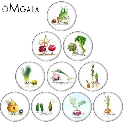 Fashion Cute Cartoon Fruit Vegetables Plant 10pcs 12mm/18mm/20mm/25mm Round photo glass cabochon demo flat back Making findings