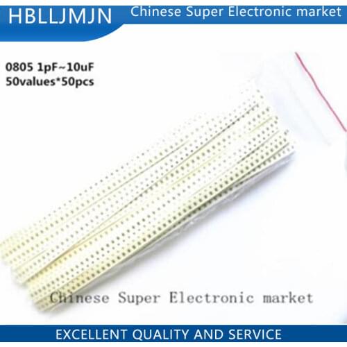 0805 SMD Ceramic Capacitor Assorted Kit 1pF~10uF 52values*50pcs=2600pcs Chip Ceramic Capacitor Samples ki