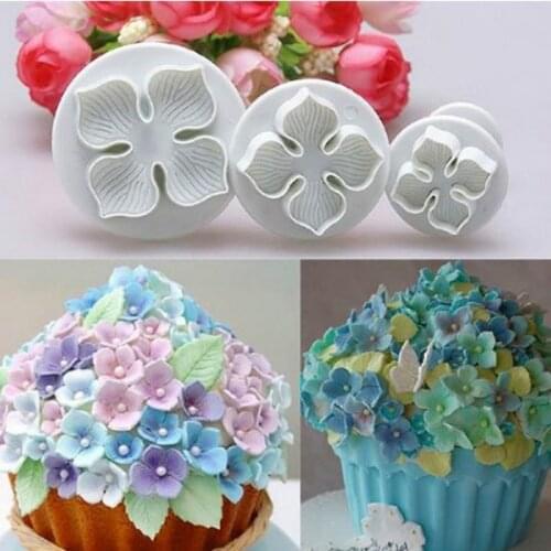 3Pcs/Set Hydrangea Flower Fondant SugarCraft Plunger Cutter Cookie Biscuit Cake Decorating Blossom Mold Home Cake Tools