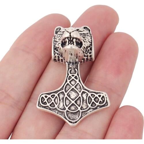 3 x Tibetan Silver Viking Mjolnir Thors Hammer Amulet Leopard Head Charms Pendants Fit Necklace Jewelry Making