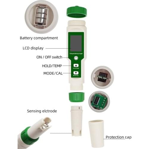 5 in1 PH/TDS/EC/ORP/Temperature Meter EZ9910 Digital Multi Function Water Quality Tester For Pools Drinking Water Aquariums