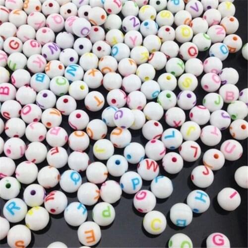 50/100 pcs 8mm White Acrylic Cube Round Style Letter Alphabet Beads spacer