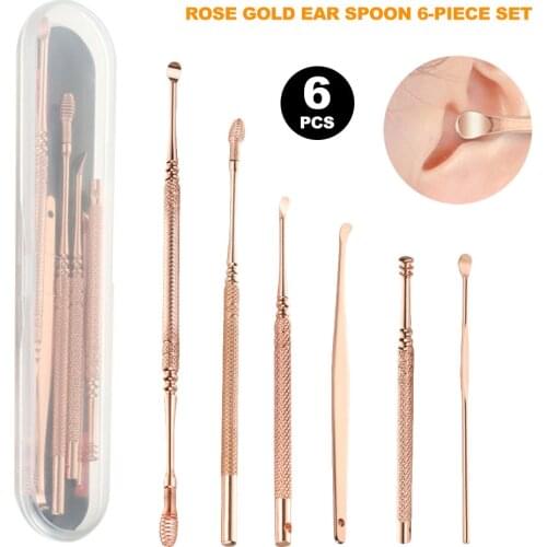 6Pcs/set Ear Wax Pickers Stainless Steel Earpick Wax Remover Curette Ear Pick Cleaner Ear Cleaner Spoon Care Ear Clean Tool 4.9